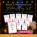Mother's Day printable gift card book featuring pink plaid designs, 90 gift card options, and personalized messages.