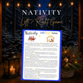 Nativity Left Right Game printable Christmas gift exchange game featuring the wise men and Nativity story