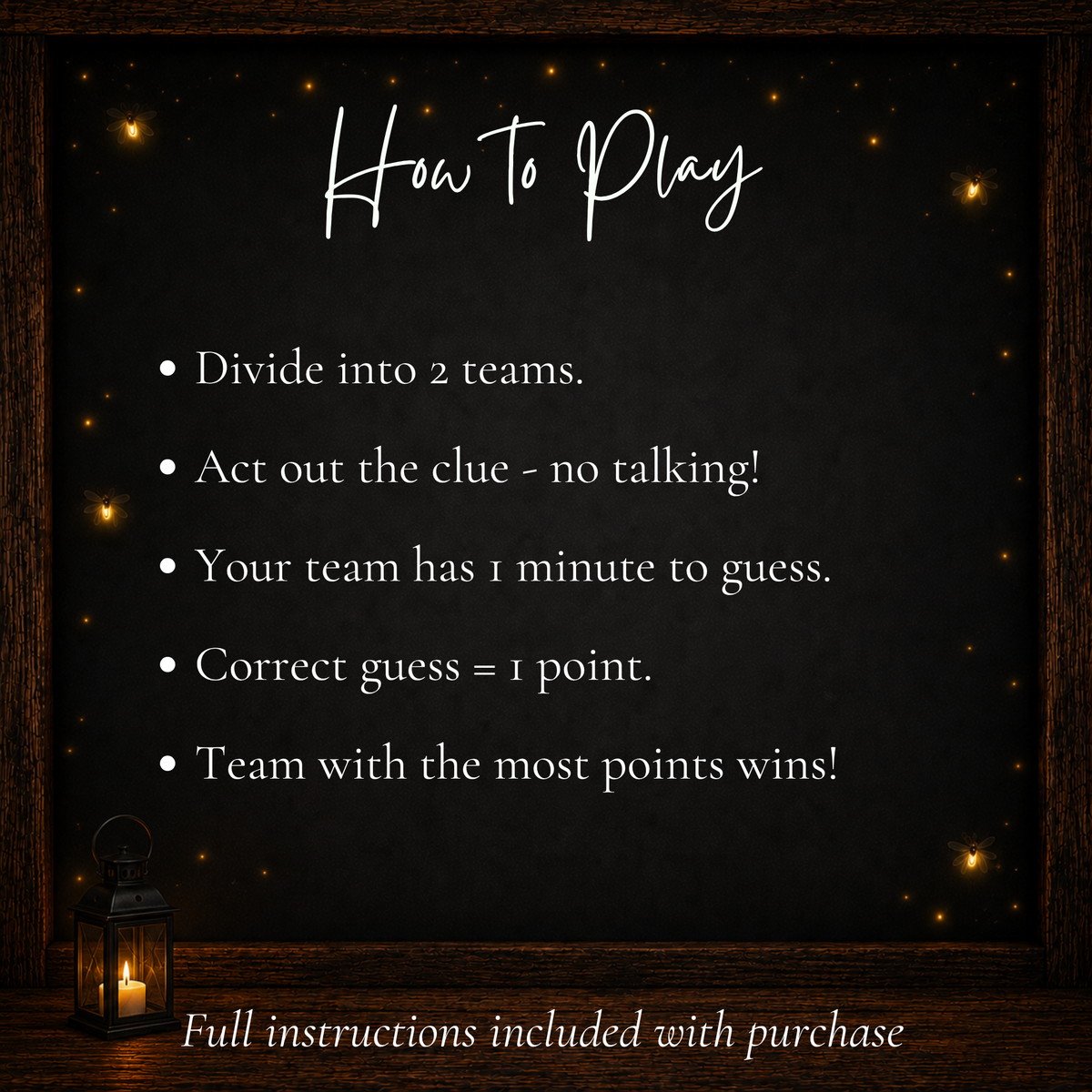 How to play New Year’s Charades printable team game with one-minute guessing rounds