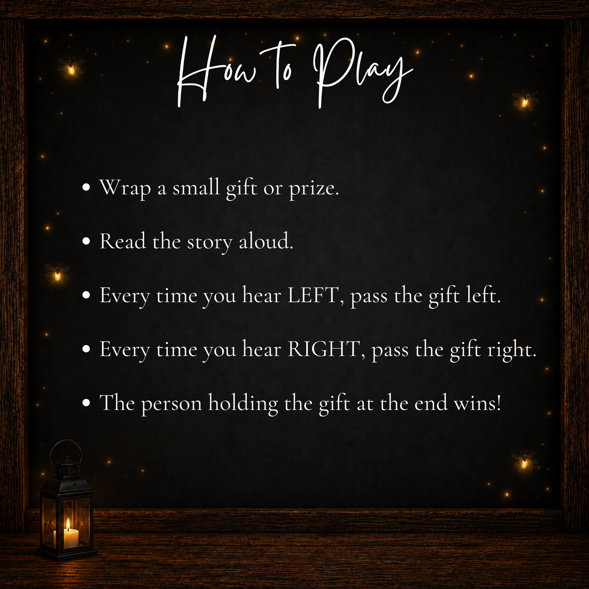 How to play New Year’s Left Right Game by passing a wrapped gift left or right during the story