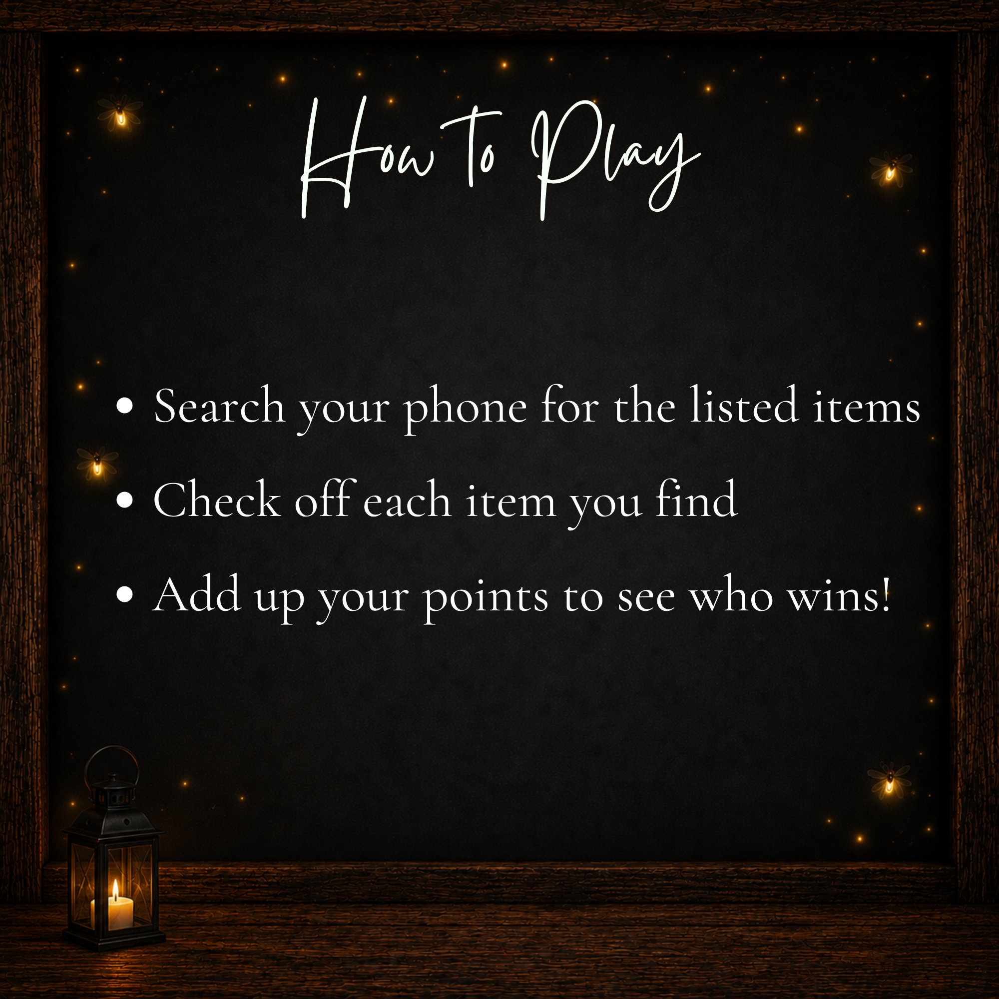 How to play New Year’s What’s On Your Phone game by searching your phone checking off items and adding points