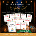 Personalized birthday gift card book printable with 100 gift card ideas, 4 covers, 4 messages and 4x6 and 5x7 sizes