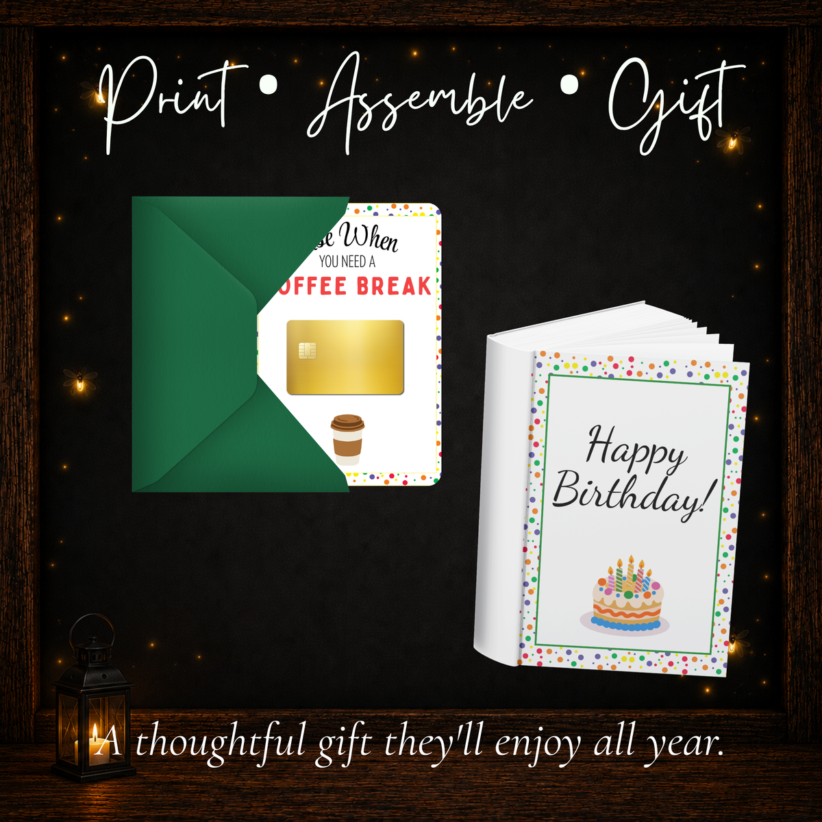Personalized printable birthday gift card book ready to print, assemble and give with gift cards for a thoughtful birthday gift