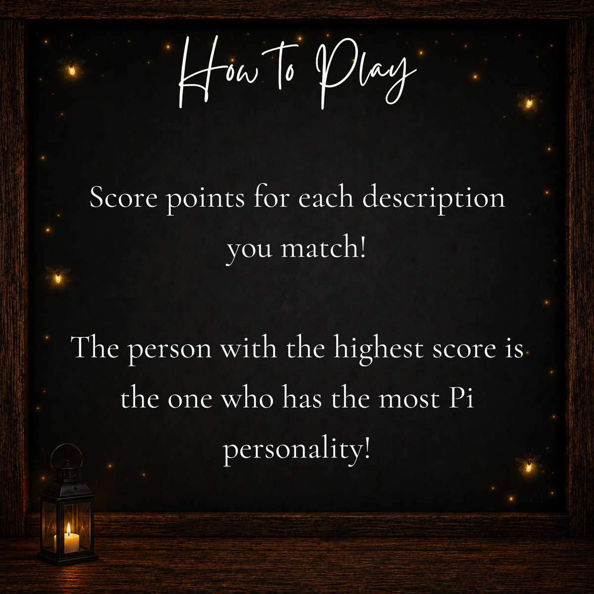 Pi Day personality game instructions explaining how players score points and compare totals