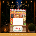Printable pizza gift card holder with Slice of Happiness pizzeria design and blank space for a restaurant gift card or cash