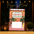 Printable pizza gift card holder with favorite pizza shop design and blank space for adding a restaurant gift card or cash