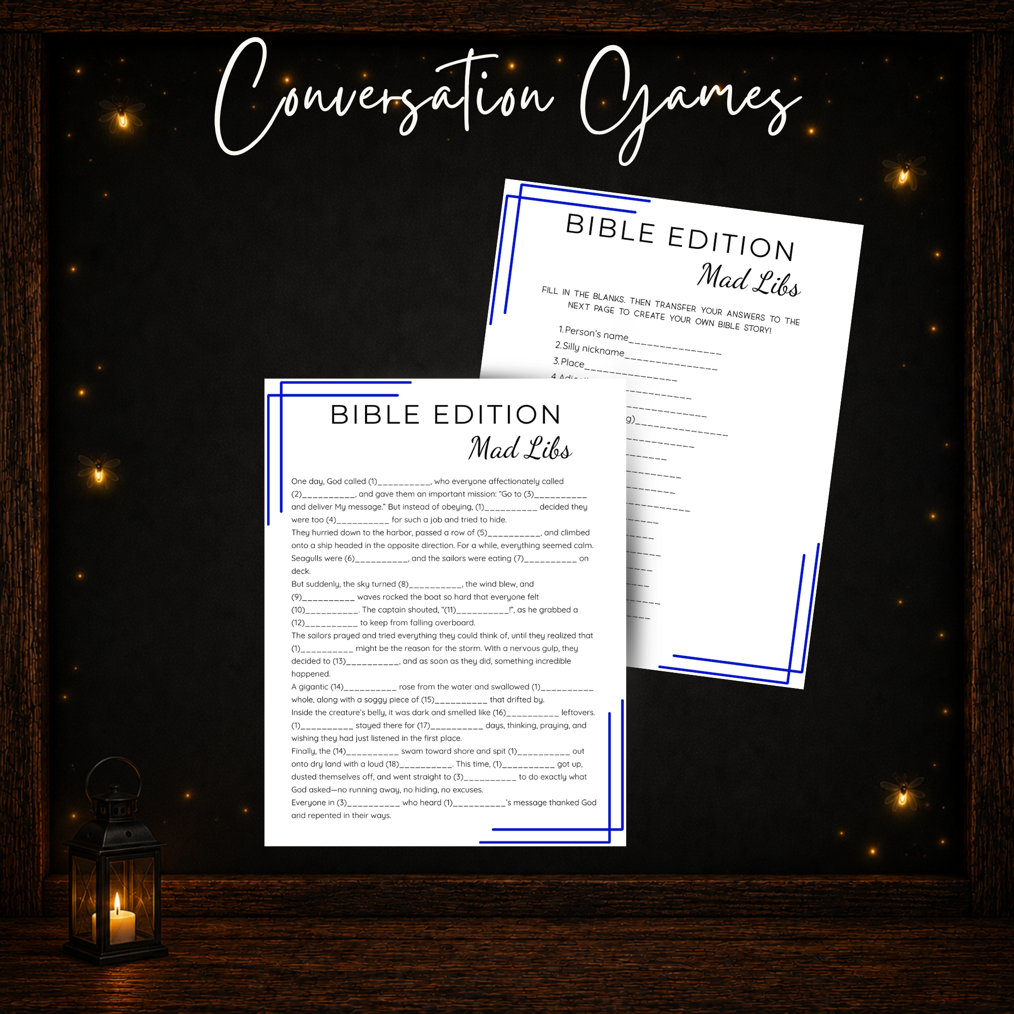 Bible Mad Libs printable conversation game included in the 20 Bible games bundle