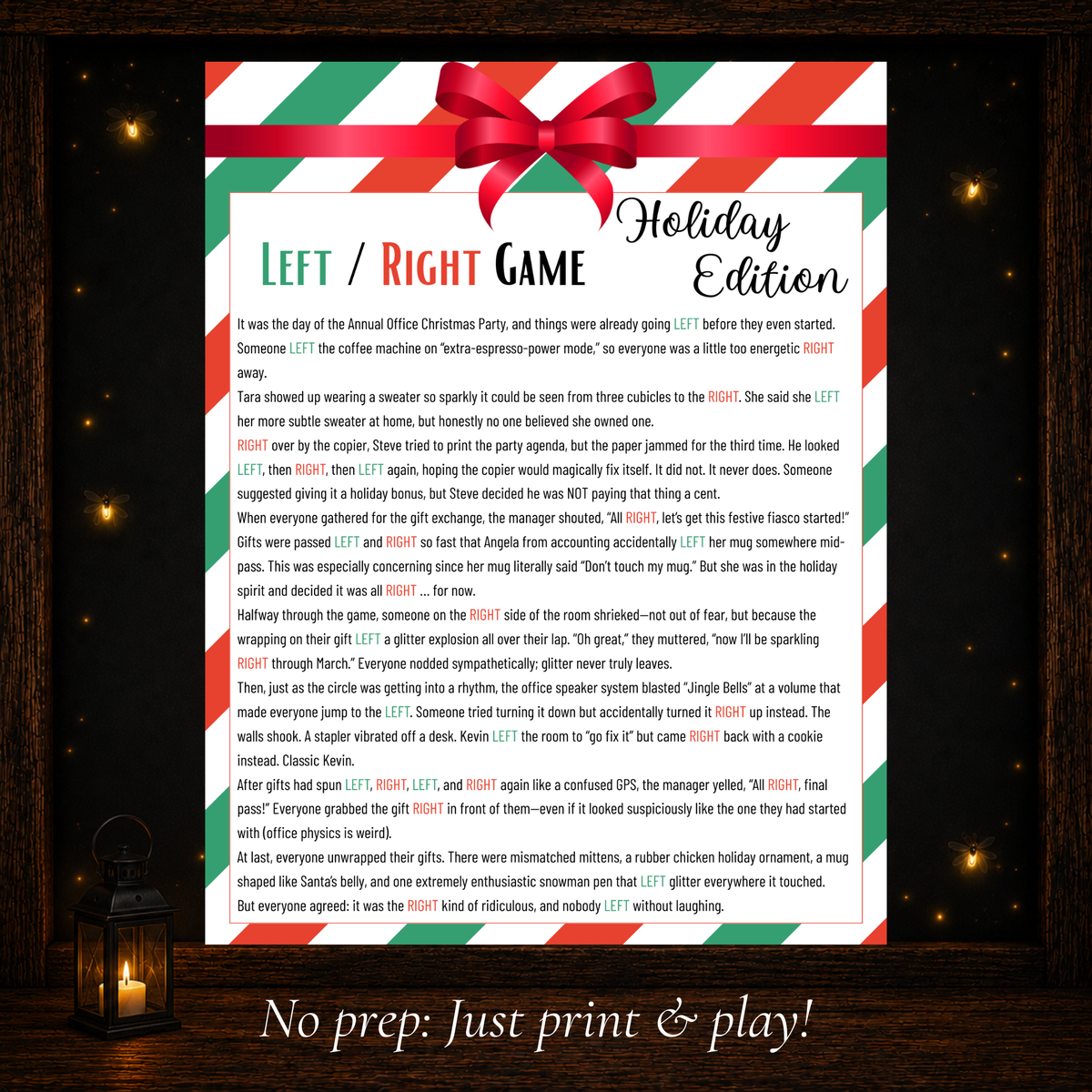 Printable Christmas Office Left Right Game story for workplace holiday gift exchange