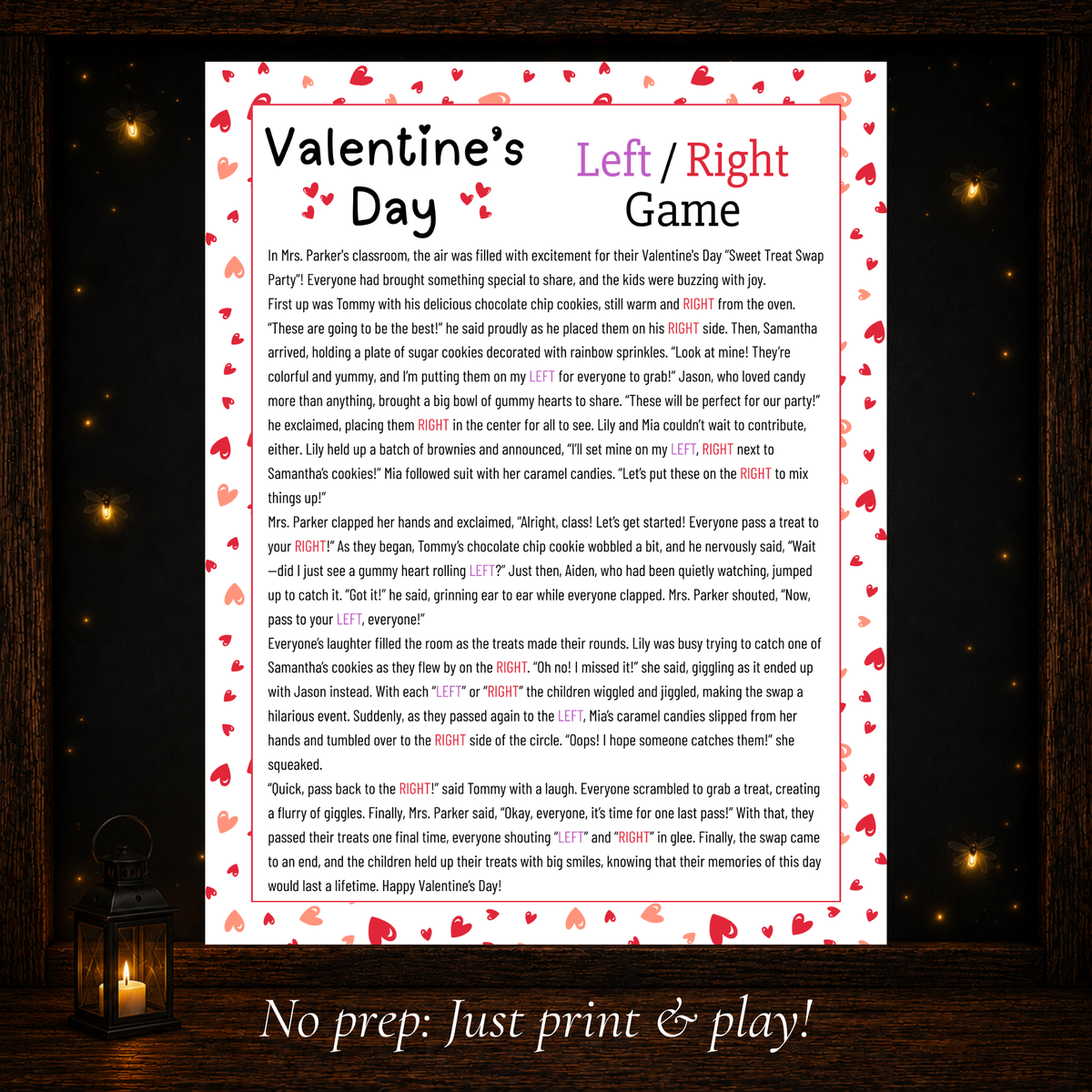 Printable Valentine Left Right Game with Valentine’s Day Sweet Treat Swap story