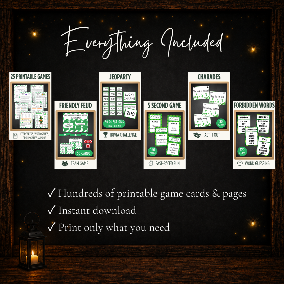 Complete St. Patrick's Day Ultimate Game Collection featuring six game sets and hundreds of printable game cards and pages