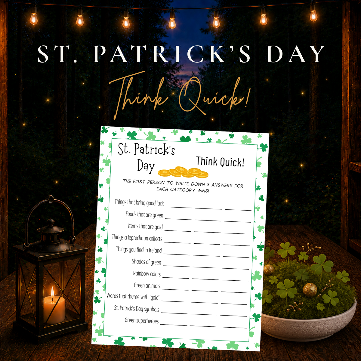 St. Patrick’s Day Think Quick Printable Game | Firefly Parade