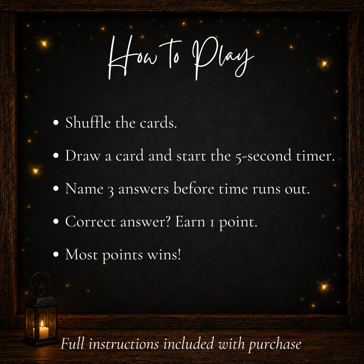 How to play the printable Thanksgiving 5 Second Game by naming three answers before time runs out