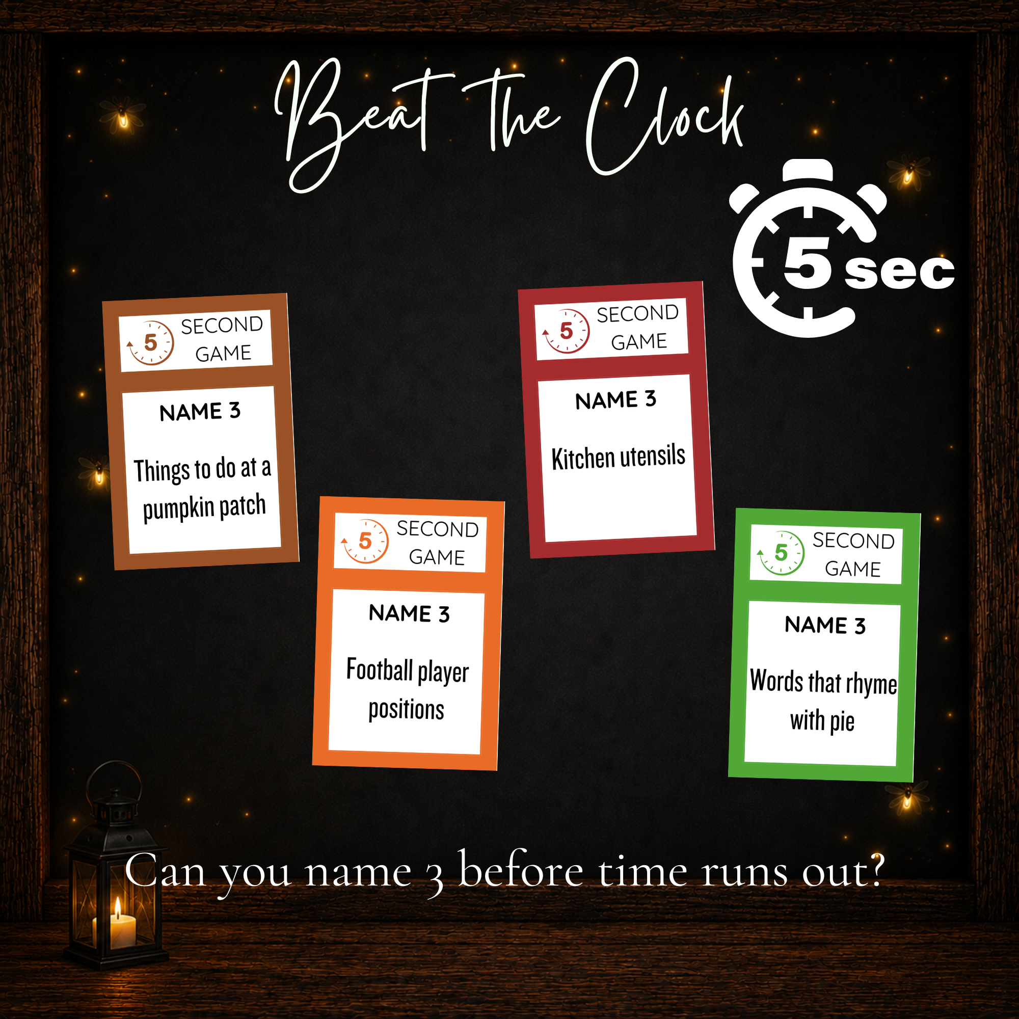 Thanksgiving Name 3 game cards for a fast five-second party challenge with family and friends