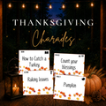 Thanksgiving Charades printable game with fall themed cards for family Thanksgiving parties and Friendsgiving