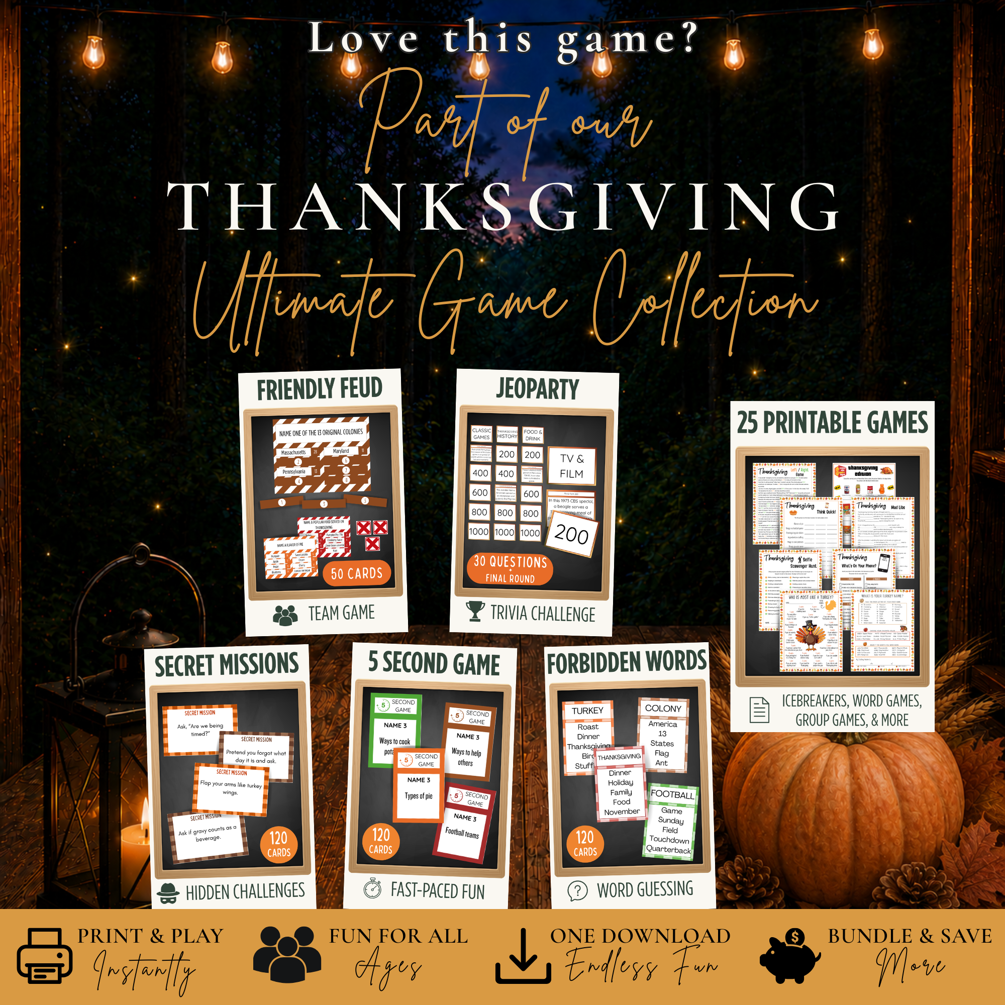 Thanksgiving Ultimate Game Collection featuring Forbidden Words and other printable Thanksgiving party games