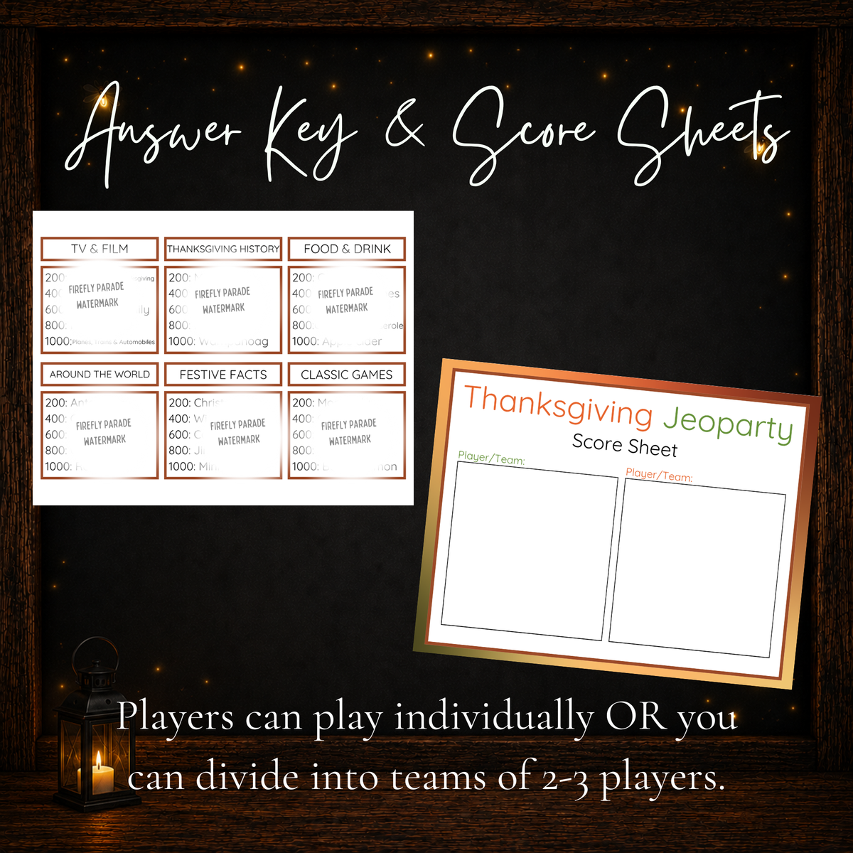 Thanksgiving Jeoparty printable host answer key and player team score sheet