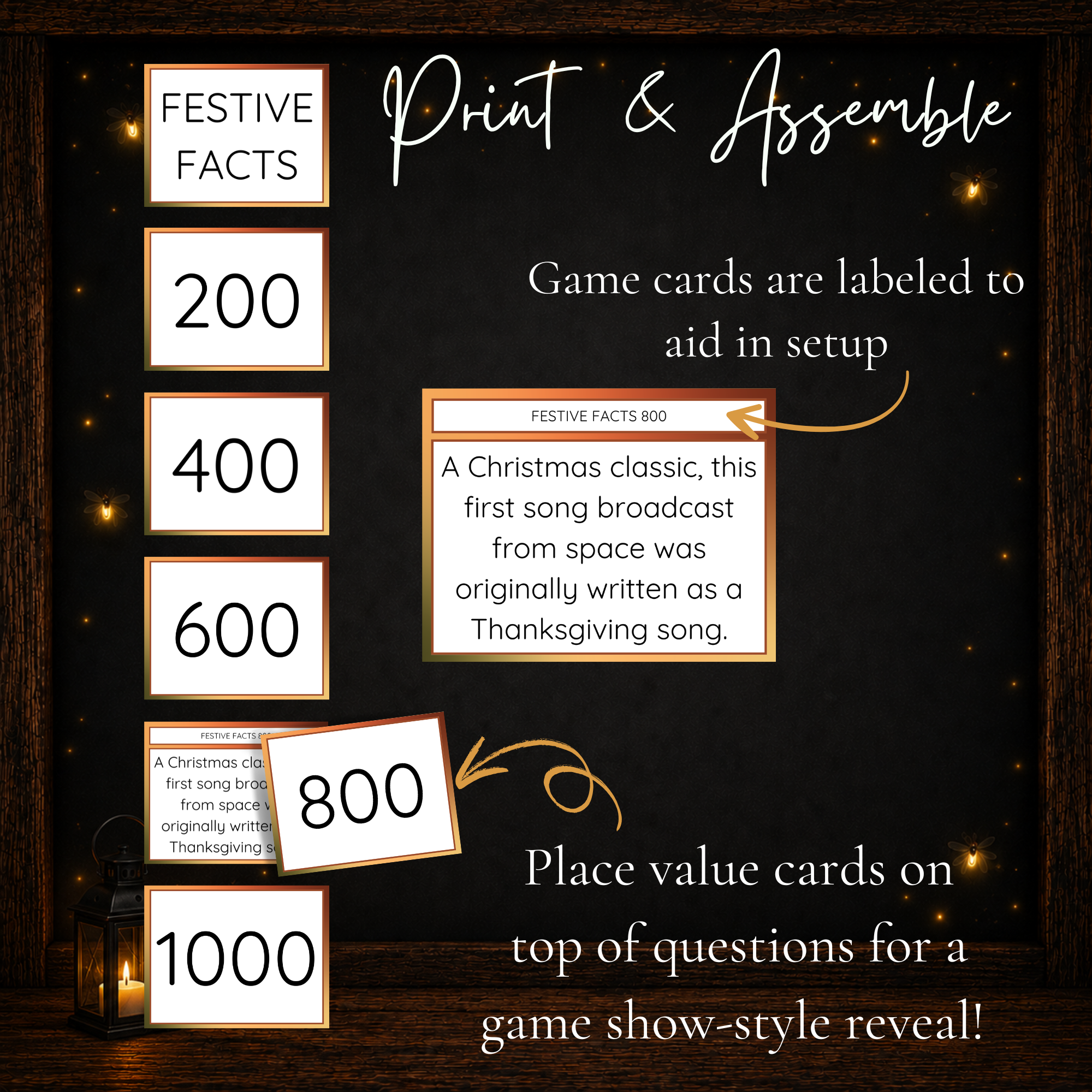 Thanksgiving Jeoparty printable question and value cards with print and assembly setup