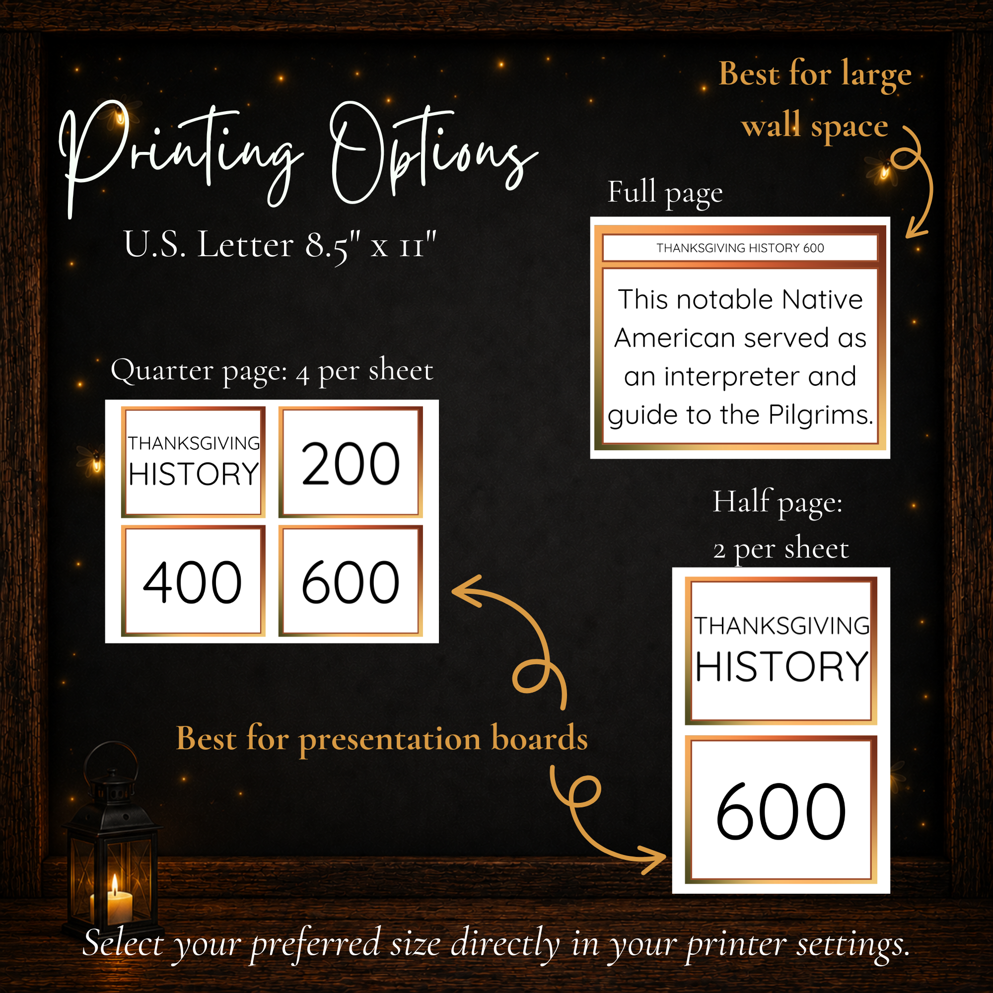 Thanksgiving Jeoparty printable game card size options for full page, half page and quarter page printing
