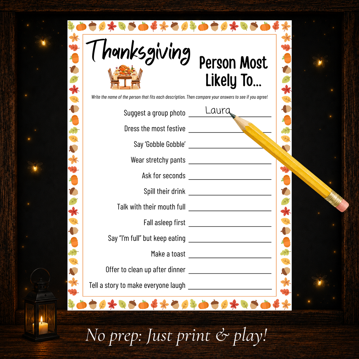 Printable Thanksgiving Person Most Likely To family game with fun Thanksgiving-themed prompts
