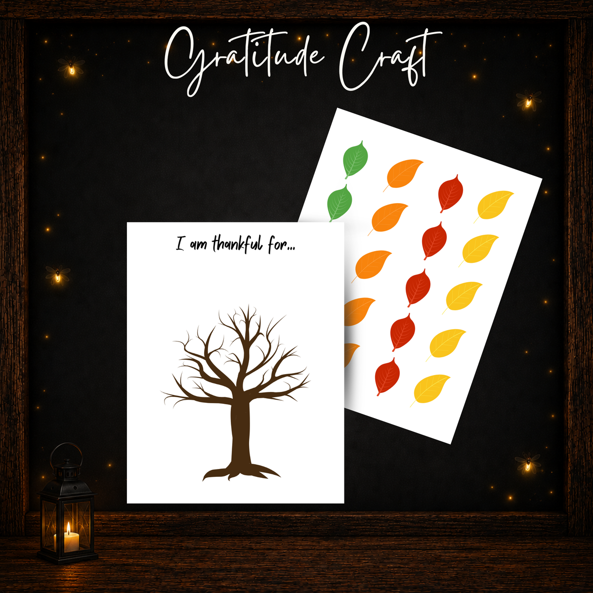 Printable Thanksgiving Thankful Tree gratitude activity with colorful fall leaves