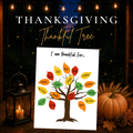 Thanksgiving Thankful Tree printable gratitude craft with colorful fall leaves for kids and families