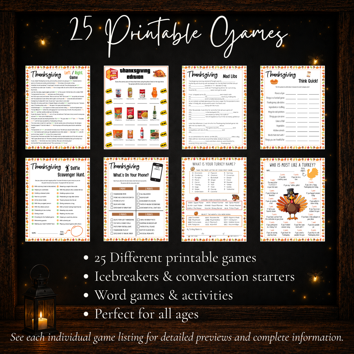 25 printable Thanksgiving games with icebreakers word games conversation starters and activities