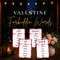 Valentine Forbidden Words printable game with Valentine themed word cards