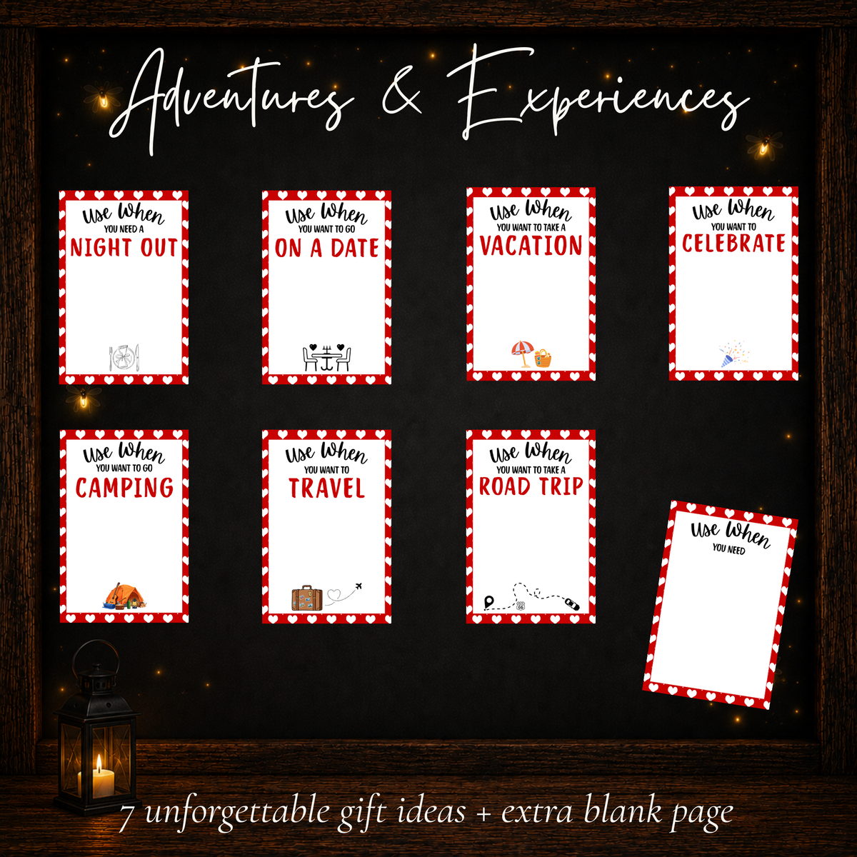 Valentine gift card book adventure and experience ideas including date night, vacation, camping, travel, road trip, and celebrations.