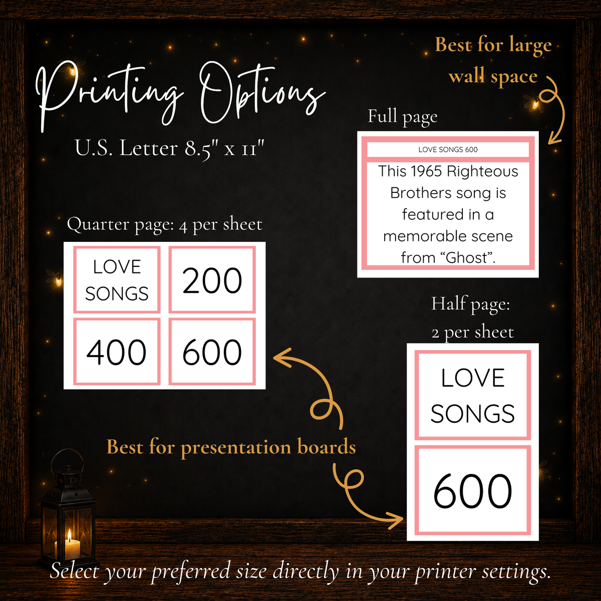 Valentine Jeoparty printable game card size options for full-page, half-page and quarter-page printing