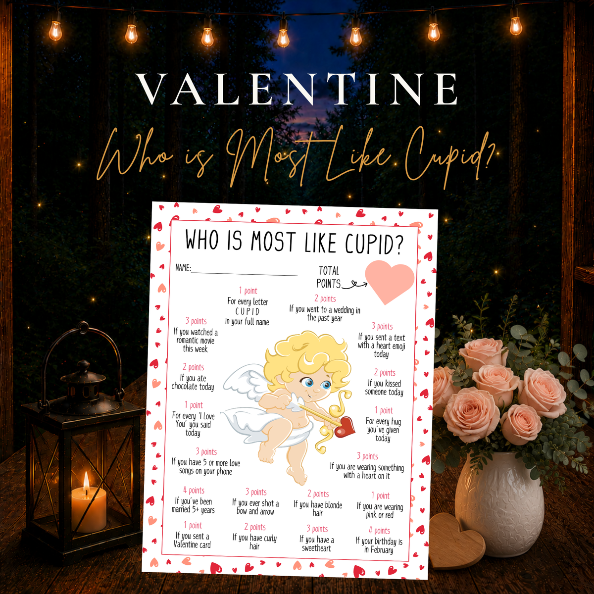 Who Is Most Like Cupid printable Valentine’s Day party game with fun Cupid-themed prompts
